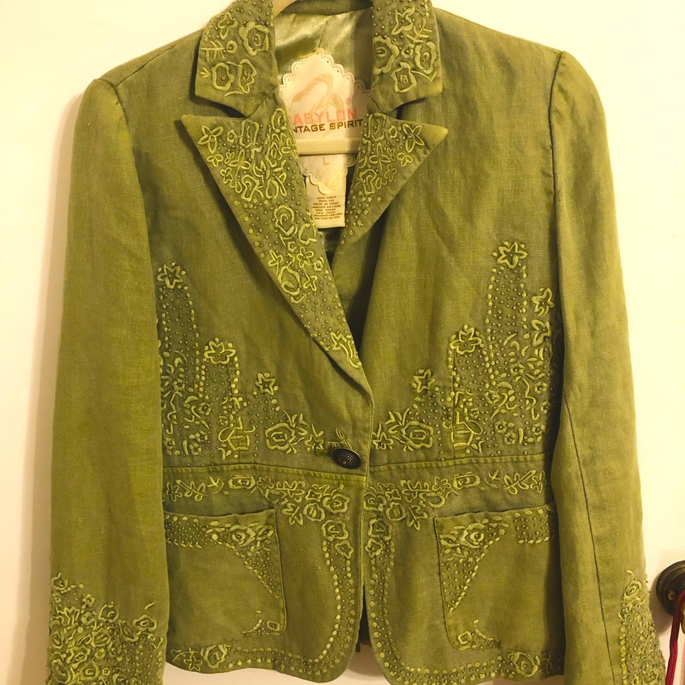 Babylon Vintage Spirit SzL Blazer Jacket, Embroider Detail Linen